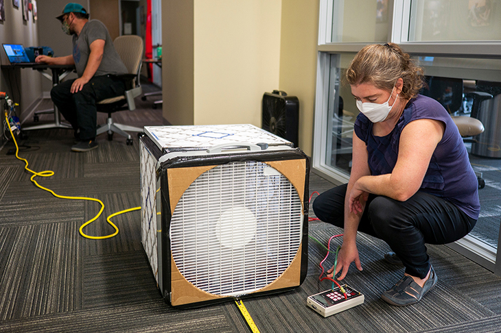 Engineer testing DYI air cleaner